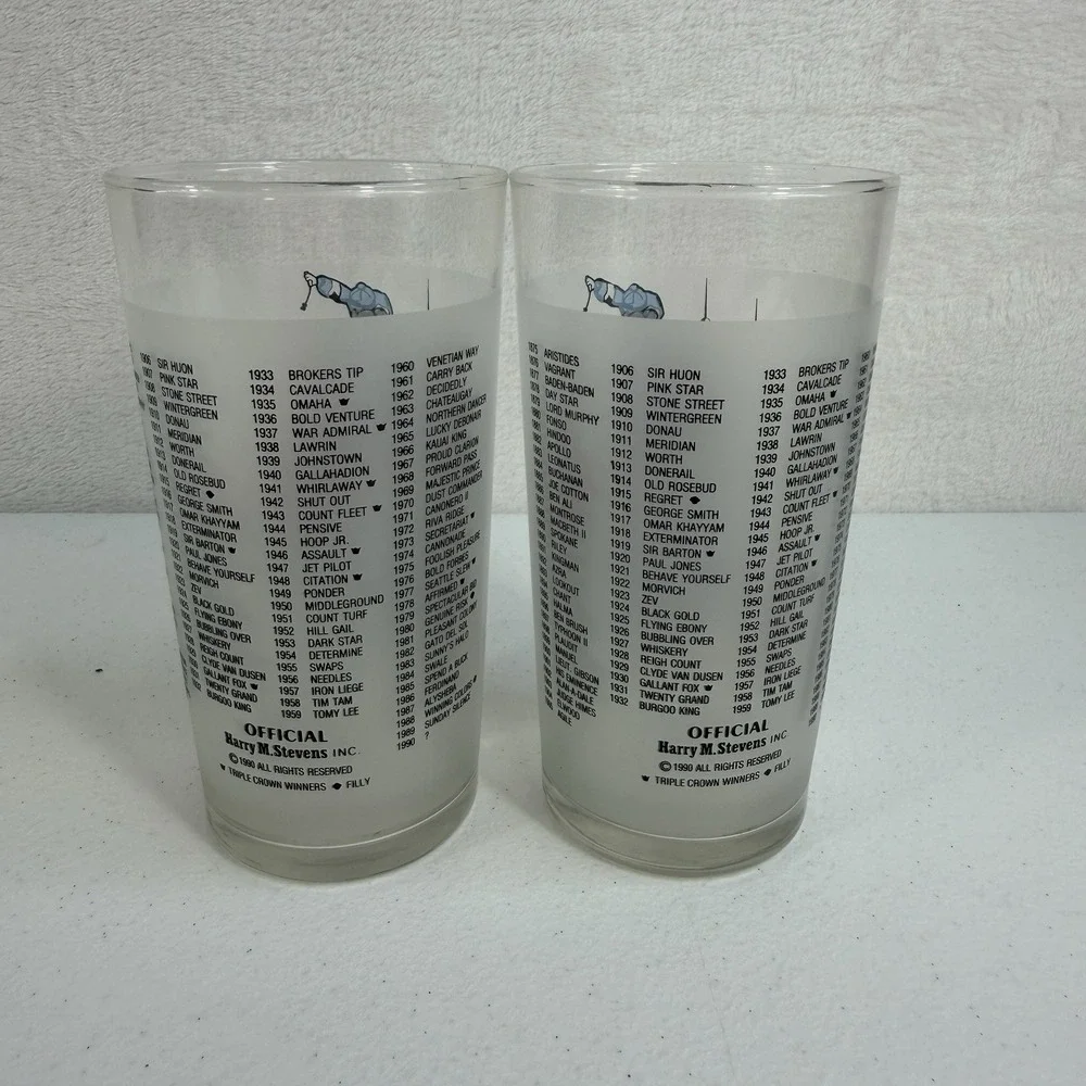 1990‎ Official Kentucky Derby Souvenir Collector Glasses Set of 2 Horse Racing